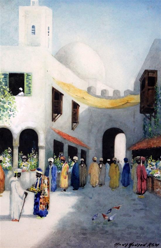 § Hans Hansen (1853-1947) Flower market, Oran 14.75 x 10.25in.
